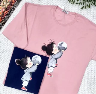 تیشرت باکسی زنانه و دخترانه طرح دخترک و ماه2