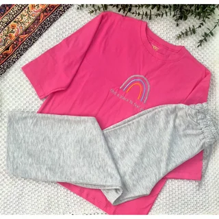 ست تیشرت باکسی و شلوار بگ گلدوزی